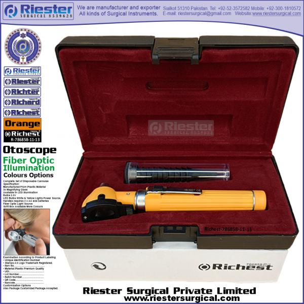 Richest-786858-11-13 Mini Otoscope Fiber Optic Orange with Cannula in Box Packed Professional fine Premium Quality Material for Medical Device