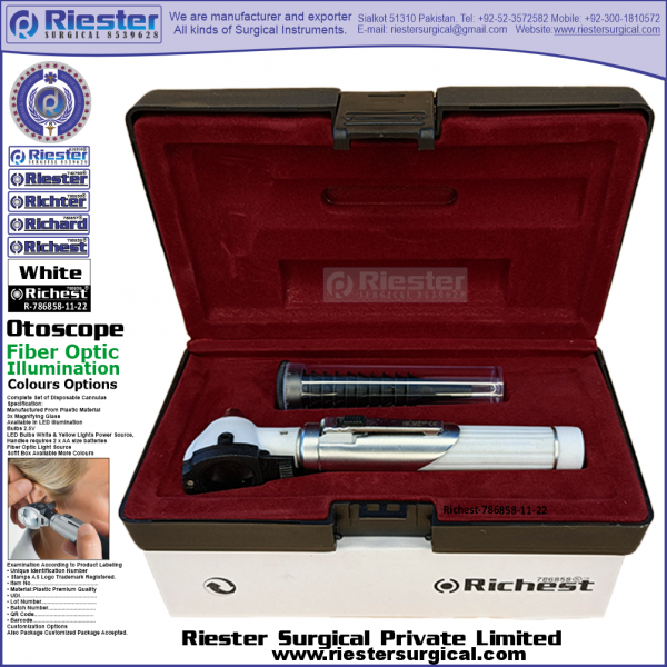 Richest-786858-11-22 Mini Otoscope Fiber Optic White with Cannula in Box Packed Professional fine Premium Quality Material for Medical Device