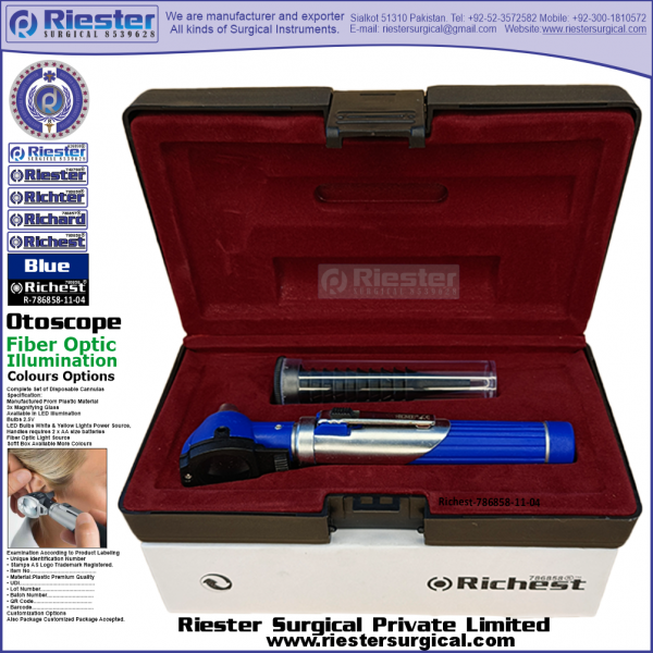Richest-786858-11-4 Mini Otoscope Fiber Optic Blue with Cannula in Box Packed Professional fine Premium Quality Material for Medical Device