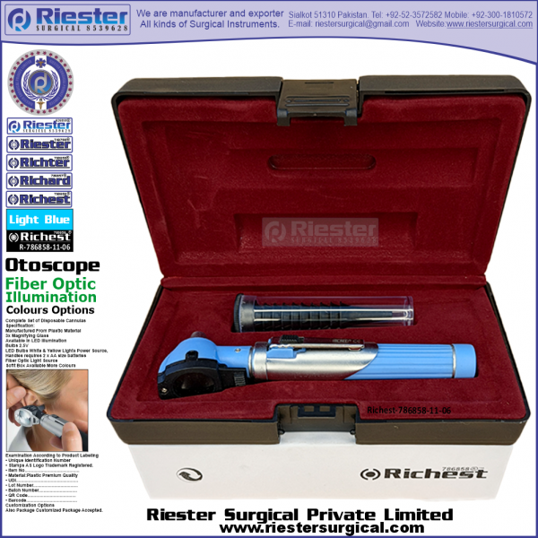 Richest-786858-11-6 Mini Otoscope Fiber Optic Light Blue with Cannula in Box Packed Professional fine Premium Quality Material for Medical Device