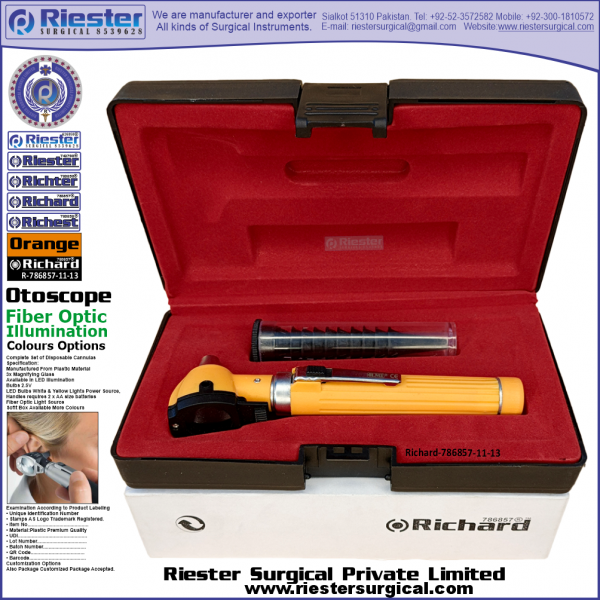 Richard-786857-11-13 Mini Otoscope Fiber Optic Orange with Cannula in Box Packed Professional fine Premium Quality Material for Medical Device