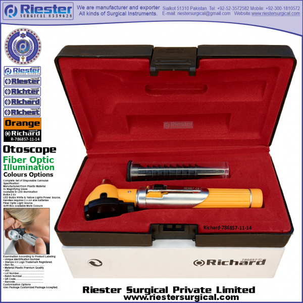 Richard-786857-11-14 Mini Otoscope Fiber Optic Orange with Cannula in Box Packed Professional fine Premium Quality Material for Medical Device