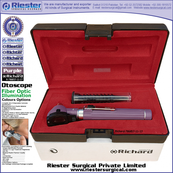 Richard-786857-11-17 Mini Otoscope Fiber Optic Purple with Cannula in Box Packed Professional fine Premium Quality Material for Medical Device