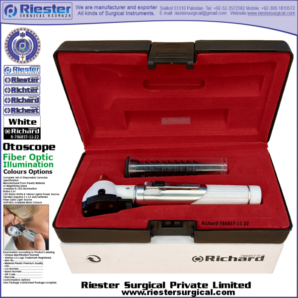 Richard-786857-11-22 Mini Otoscope Fiber Optic White with Cannula in Box Packed Professional fine Premium Quality Material for Medical Device