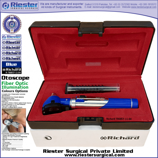Richard-786857-11-4 Mini Otoscope Fiber Optic Blue with Cannula in Box Packed Professional fine Premium Quality Material for Medical Device