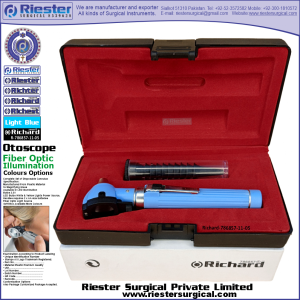 Richard-786857-11-5 Mini Otoscope Fiber Optic Light Blue with Cannula in Box Packed Professional fine Premium Quality Material for Medical Device
