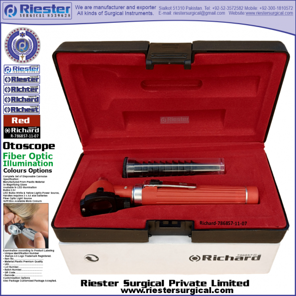 Richard-786857-11-7 Mini Otoscope Fiber Optic Red with Cannula in Box Packed Professional fine Premium Quality Material for Medical Device