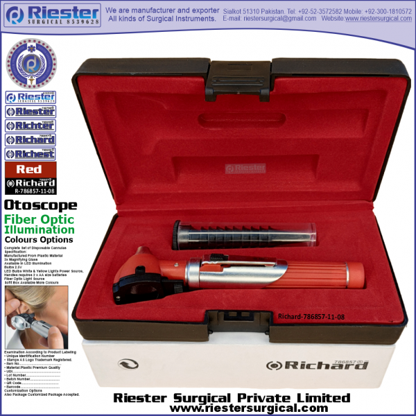 Richard-786857-11-8 Mini Otoscope Fiber Optic Red with Cannula in Box Packed Professional fine Premium Quality Material for Medical Device