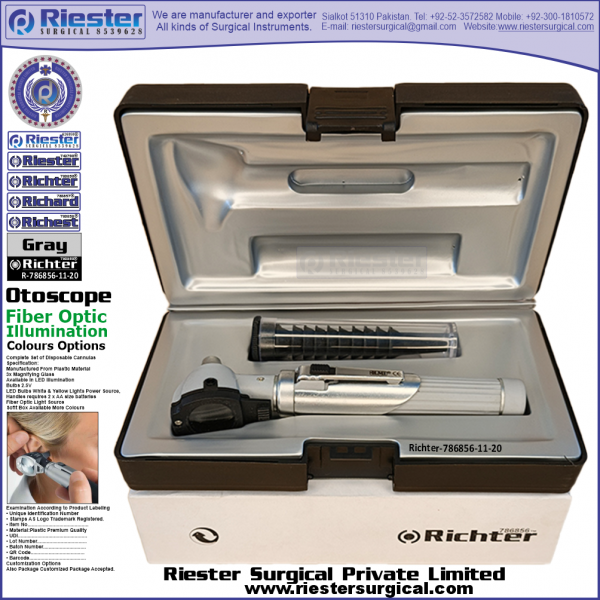 Richter-786856-11-20 Mini Otoscope Fiber Optic Gray with Cannula in Box Packed Professional fine Premium Quality Material for Medical Device