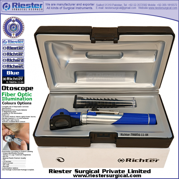 Richter-786856-11-4 Mini Otoscope Fiber Optic Blue with Cannula in Box Packed Professional fine Premium Quality Material for Medical Device
