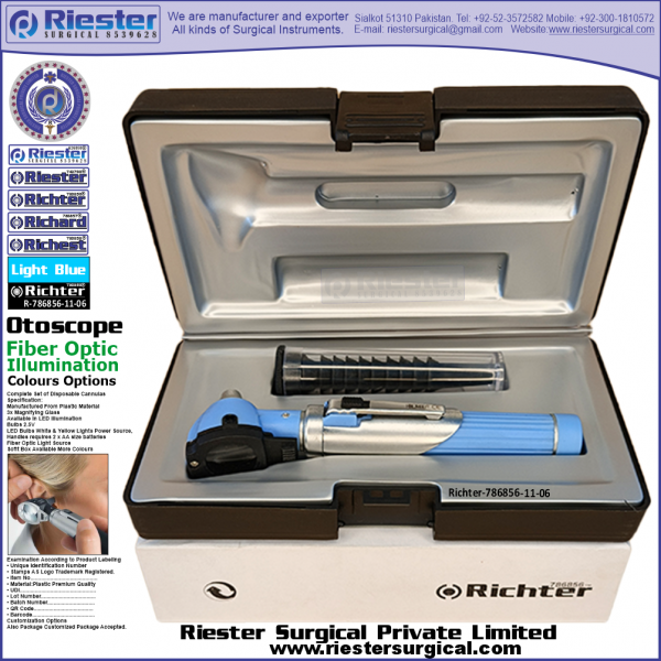 Richter-786856-11-6 Mini Otoscope Fiber Optic Light Blue with Cannula in Box Packed Professional fine Premium Quality Material for Medical Device