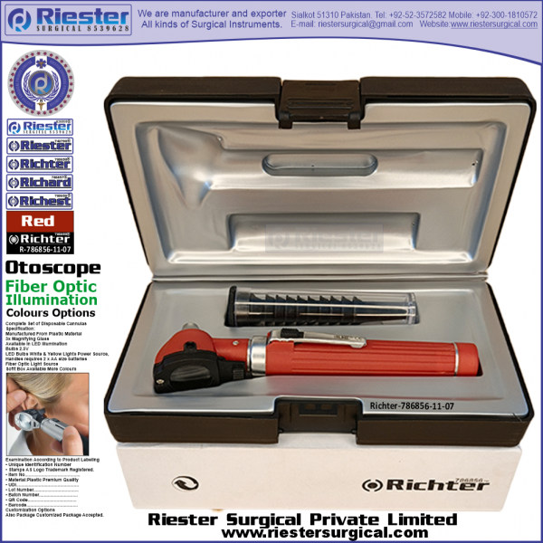 Richter-786856-11-7 Mini Otoscope Fiber Optic Red with Cannula in Box Packed Professional fine Premium Quality Material for Medical Device