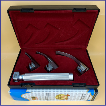 Laryngoscope Conventional Standard Macintosh 3 Blade 0-1-2 Set Child Handle Reusable Blades Premium Quality Plastics Box Blister Packing  Maroon Colour into Lapa Boxboard Box Packed