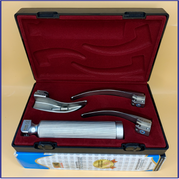 Laryngoscope Conventional Standard Macintosh 3 Blade 1-2-3 Set Child Handle Reusable Blades Premium Quality Plastics Box Blister Packing  Maroon Colour into Lapa Boxboard Box Packed