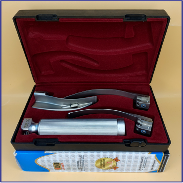 Laryngoscope Conventional Standard Macintosh 3 Blade 2-3-4 Set Adult Handle Reusable Blades Premium Quality Plastics Box Blister Packing Maroon Colour into Lapa Boxboard Box Packed
