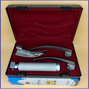 Laryngoscope Conventional Standard Macintosh 3 Blade 2-3-4 Set Adult Handle Reusable Blade Premium Quality Plastics Box Blister Packing Maroon Colours into Lapa Boxboard Box Packed