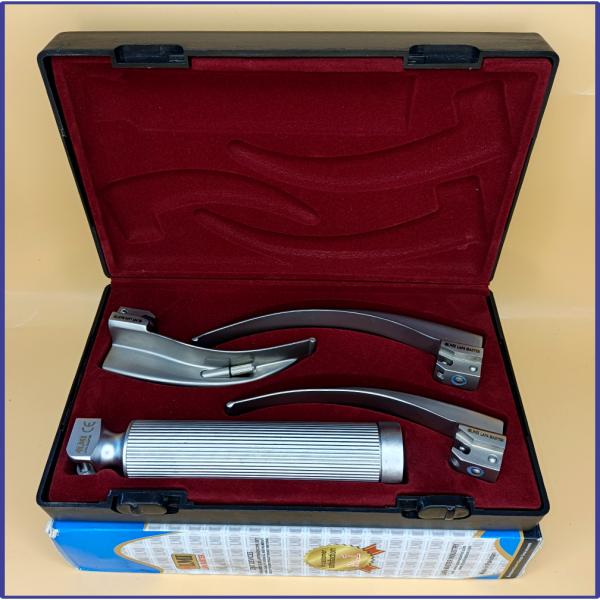 Laryngoscope Conventional Standard Macintosh 3 Blade 2-3-4 Set Adult Handle Reusable Blade Premium Quality Plastics Box Blister Packing Maroon Colours into Lapa Boxboard Box Packed
