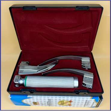 Laryngoscope Macintosh Fiber Optic 3 Blade 2-3-4 Set Adult Handle Premium Quality Reusable Blades Premium Quality Hard Box  Maroon Colour Blister Packing into Lapa Boxboard Box Packed