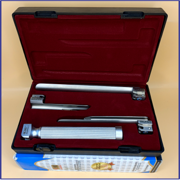 Laryngoscope Conventional Standard Miller 3 Blade 1-2-3 Set Adult Handle Reusable Blades Premium Quality Plastics Box Maroon Colour Blister Packing  into Lapa Boxboard Box Packed