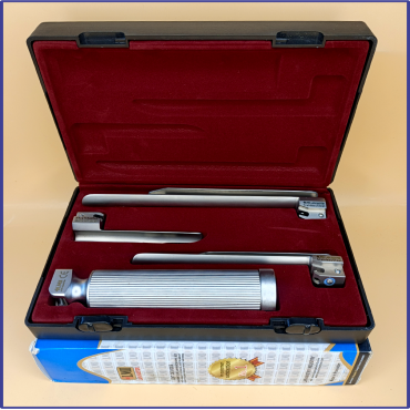 Laryngoscope Conventional Standard Miller 3 Blade 1-2-3 Set Adult Handle Reusable Blades Premium Quality Plastics Box Maroon Colour Blister Packing  into Lapa Boxboard Box Packed