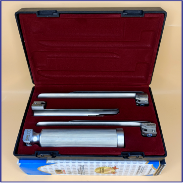 Laryngoscope Conventional Standard Miller 3 Blade 2-3-4 Set Adult Handle Reusable Blades Premium Quality Plastics Box Maroon Colour Blister Packing  into Lapa Boxboard Box Packed