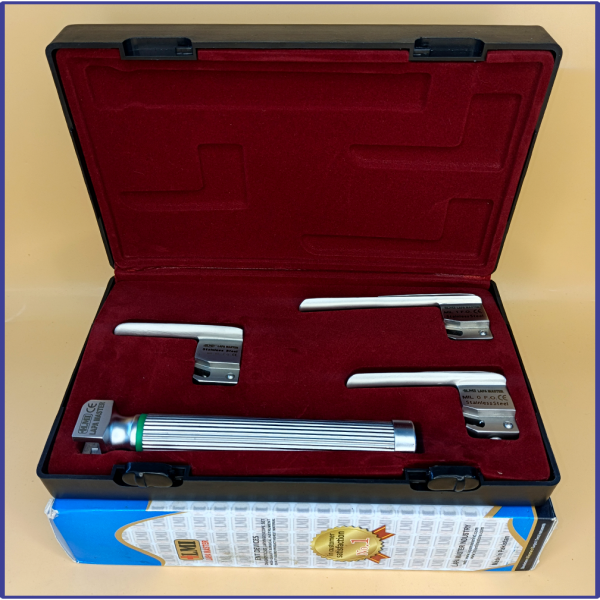 Laryngoscope Miller Fiber Optic 3 Blade 00-0-1 Set Child Handle Premium Quality Reusable Blades Premium Quality Hard Box Maroon Colour Blister Packing into Lapa Boxboard Box Packed