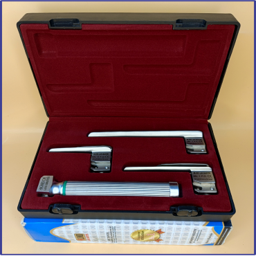 Laryngoscope Miller Fiber Optic 3 Blade 0-1-2  Set Child Handle Premium Quality Reusable Blades Premium Quality Plastics Box Maroon Colour Blister Packing into Lapa Boxboard Box Packed