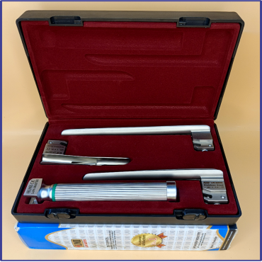 Laryngoscope Miller Fiber Optic 3 Blade 2-3-4 Set Adult Handle Premium Quality Reusable Blades Premium Quality Hard Box Maroon Colour Blister Packing into Lapa Boxboard Box Packed