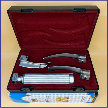 Laryngoscope integral Macintosh Fiber Optic 3 Blade 1-2-3 Set Adult Handle Premium Quality Reusable Blades Premium Quality Hard Box Maroon Colour Blister Packing into Lapa Boxboard Box Packed