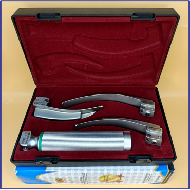 Laryngoscope integral Macintosh Fiber Optic 3 Blade 2-3-4 Set Adult Handle Premium Quality Reusable Blades Premium Quality Hard Box Maroon Colour Blister Packing into Lapa Boxboard Box Packed