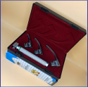 Laryngoscope Standard Macintosh Fiber Optic 3 Blade 0-1-2 Set Child Handle Reusable Blades Stainless Steel Standard Quality Blades Premium Quality Hard Box Maroon Colour Blister Packing into Lapa Boxboard Box Packed