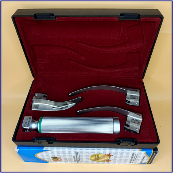 Laryngoscope Standard Macintosh Fiber Optic 3 Blade 1-2-3 Set Adult Handle Reusable Blades Stainless Steel Standard Quality Blades Premium Quality  Hard Box Maroon Colour Blister Packing into Lapa Boxboard Box Packed