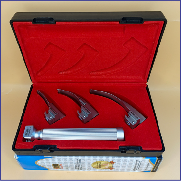 Laryngoscope Conventional Standard Macintosh 3 Blade 0-1-2 Set Child Handle Reusable Blades Premium Quality Plastics Box Blister Packing  Red Colour into Lapa Boxboard Box Packed