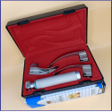 Laryngoscope Macintosh Fiber Optic 3 Blade 1-2-3 Set Adult Handle Premium Quality Reusable Blades Premium Quality Plastics Box Blister Packing  Red Colour into Lapa Boxboard Box Packed