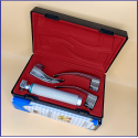 Laryngoscope Macintosh Fiber Optic 3 Blade 1-2-3 Set Adult Handle Premium Quality Reusable Blades Premium Quality Plastics Box Blister Packing  Red Colour into Lapa Boxboard Box Packed