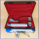Laryngoscope Macintosh Fiber Optic 3 Blade 1-2-3 Set Adult Handle Premium Quality Reusable Blades Premium Quality Plastics Box Blister Packing  Red Colour into Lapa Boxboard Box Packed