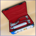 Laryngoscope Macintosh Fiber Optic 3 Blade 2-3-4 Set Adult Handle Premium Quality Reusable Blade Premium Quality Plastics Box Blister Packing Red Colour into Lapa Boxboard Box Packed