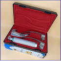 Laryngoscope Macintosh Fiber Optic 3 Blade 2-3-4 Set Adult Handle Premium Quality Reusable Blade Premium Quality Plastics Box Blister Packing Red Colour into Lapa Boxboard Box Packed