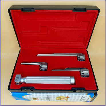 Laryngoscope Conventional Standard Miller 3 Blade 0-1-2 Set Child Handle Premium Quality Reusable Blades Premium Quality Plastics Box Red Colour Blister Packing  into Lapa Boxboard Box Packed