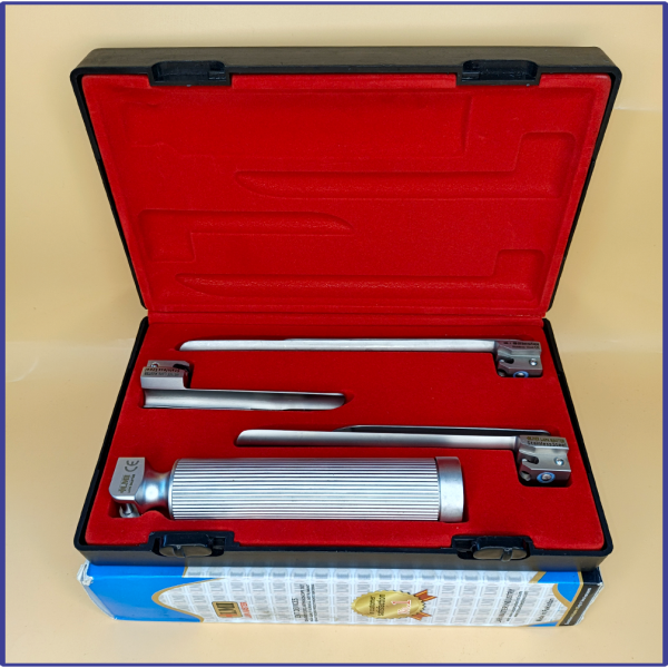 Laryngoscope Conventional Standard Miller 3 Blade 1-2-3 Set Adult Handle Reusable Blades Premium Quality Plastics Box Red Colour Blister Packing  into Lapa Boxboard Box Packed