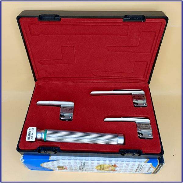 Laryngoscope Miller Fiber Optic 3 Blade 00-0-1 Set Child Handle Premium Quality Reusable Blades Premium Quality Plastics Box Red Colour Blister Packing into Lapa Boxboard Box Packed