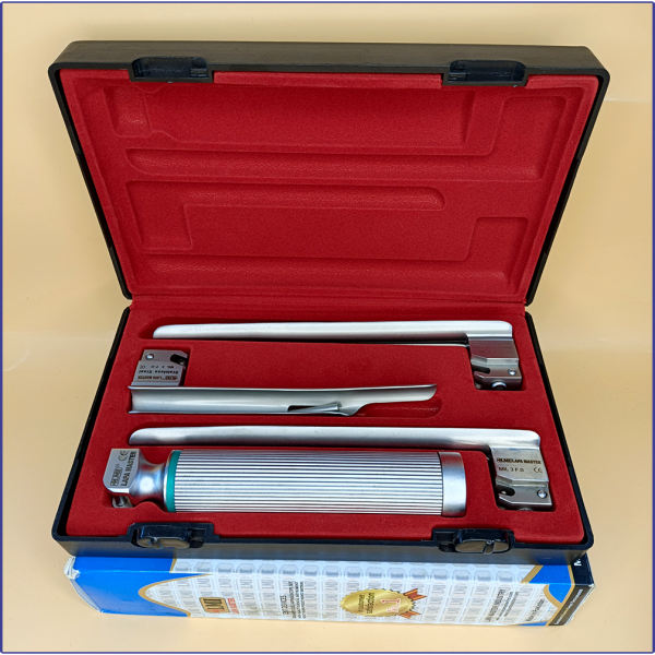 Laryngoscope Miller Fiber Optic 3 Blade 2-3-4 Set Adult Handle Premium Quality Reusable Blades Premium Quality Plastics Box Red Colour Blister Packing into Lapa Boxboard Box Packed