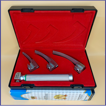 Laryngoscope integral Macintosh Fiber Optic 3 Blade 0-1-2 Set Child Handle Premium Quality Reusable Blades Premium Quality Plastics Box Red Colour Blister Packing into Lapa Boxboard Box Packed
