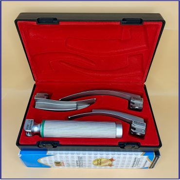 Laryngoscope integral Macintosh Fiber Optic 3 Blade 2-3-4 Set Adult Handle Premium Quality Reusable Blades Premium Quality Plastics Box Red Colour Blister Packing into Lapa Boxboard Box Packed