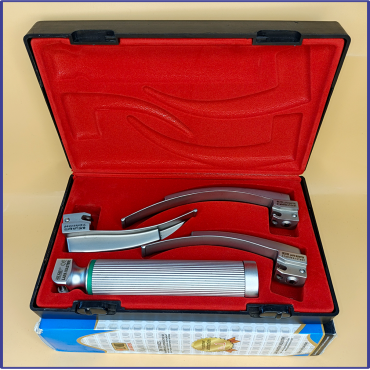 Laryngoscope integral Macintosh Fiber Optic 3 Blade 2-3-4 Set Adult Handle Reusable Blades Premium Quality Plastics Box Red Colour Blister Packing into Lapa Boxboard Box Packed