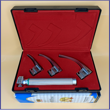 Laryngoscope Standard Macintosh Fiber Optic 3 Blade 0-1-2 Set Child Handle Reusable Blades Stainless Steel Standard Quality Blades Premium Quality Plastics Box Red Colour Blister Packing into Lapa Boxboard Box Packed