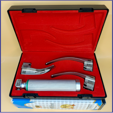  Laryngoscope Standard Macintosh Fiber Optic 3 Blade 1-2-3 Set Adult Handle Reusable Blades Stainless Steel Standard Quality Blades Premium Quality Plastics Box Red Colour Blister Packing into Lapa Boxboard Box Packed
