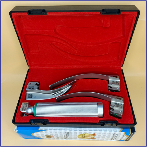 Laryngoscope Standard Macintosh Fiber Optic 3 Blade 2-3-4 Set Adult Handle Reusable Blades Stainless Steel Standard Quality Blades Premium Quality Plastics Box Red Colour Blister Packing into Lapa Boxboard Box Packed