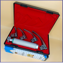 Laryngoscope Standard Macintosh Fiber Optic 4 Blade 0-1-2-3 Set Adult Handle Reusable Blades Stainless Steel Standard Quality Blades Plastics Box Red Colour Blister Packing into Lapa Boxboard Box Packed