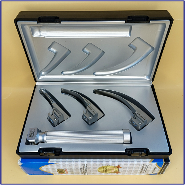 Laryngoscope Conventional Standard Macintosh 3 Blade 0-1-2 Set Child Handle Premium Quality Plastics Box Blister Packing Sliver Gary Colour into Lapa Boxboard Box Packed